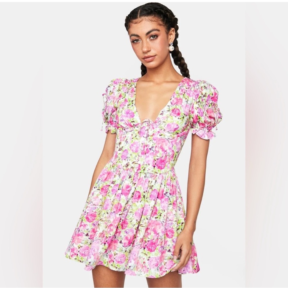 For Love & Lemons Paulina Silk Floral Mini Dress NWT